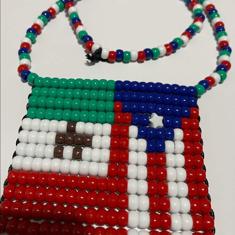 Mexirican beaded necklace Puerto Rico flag Mexico 12” around the neck area.